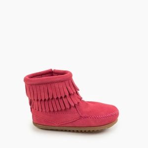 Minnetonka ~ Double Fringe Side Zip Boot ~ Hot Pink
